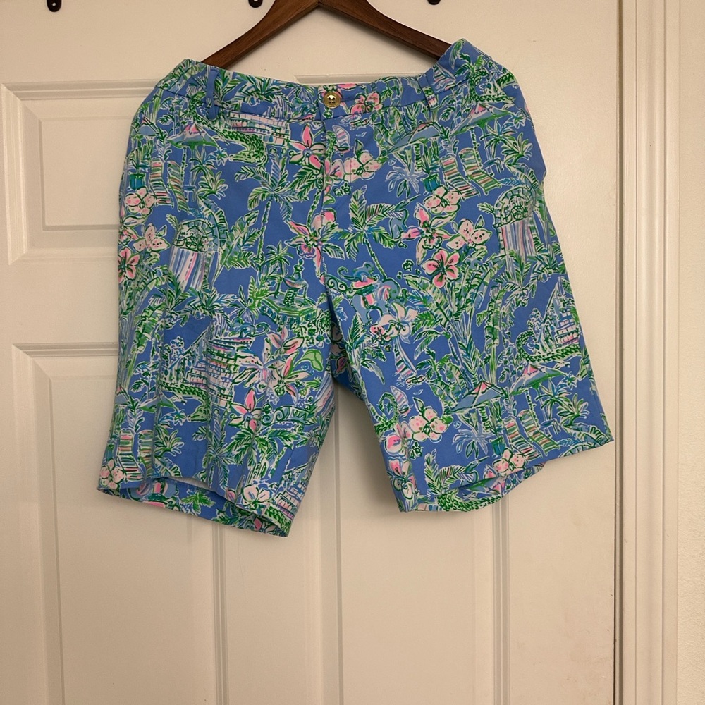 Lilly Pulitzer Natia Boca Blue Beneath The Bougainvillea Knit Short Size 16 NWOT